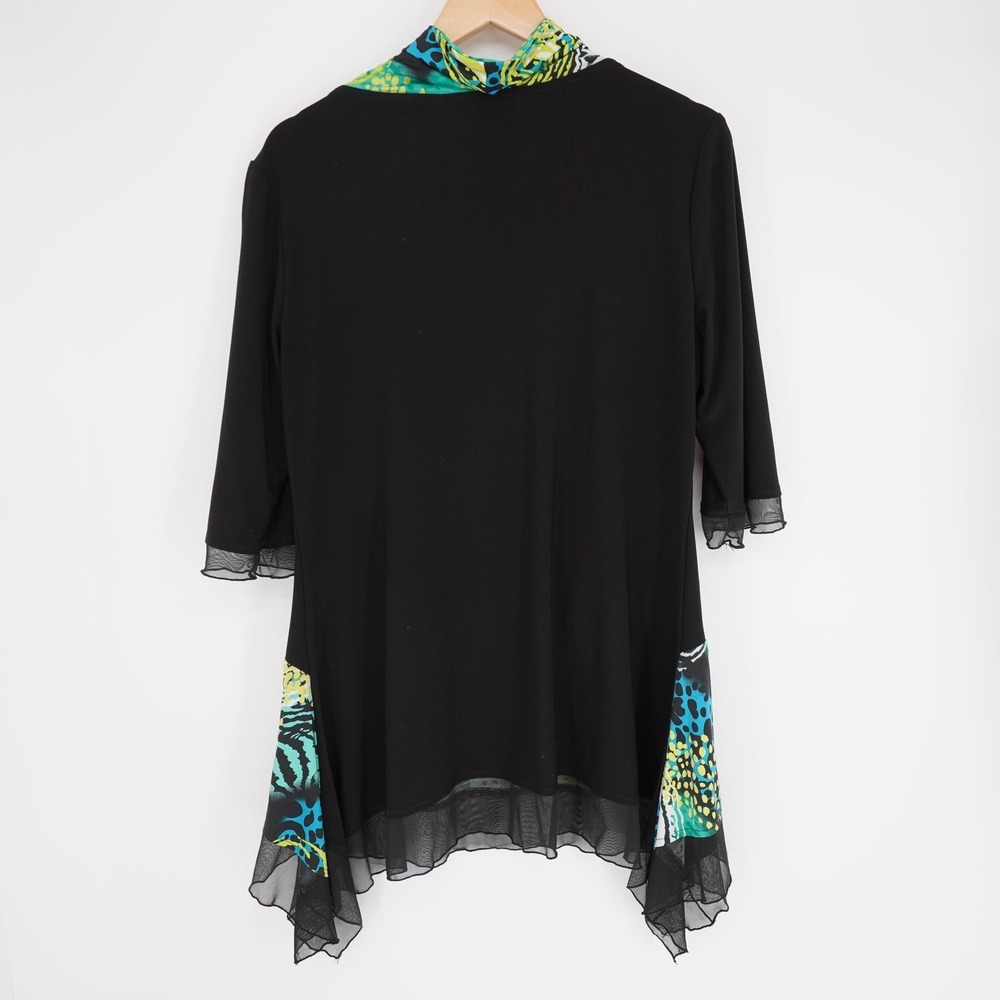 Joseph Ribkoff Blouse Womens 14 Black Cowl Neck 3/4 Sleeve Shark Bite Hem Zipper - Picture 2 of 8